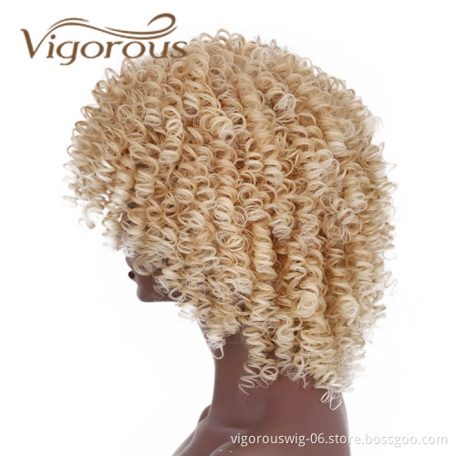 Kinky Wig With Bangs Afro Vendor For Black Women Curly Bob Ombre Blonde High Quality Heat Resistant Short Hair Synthetic Wig